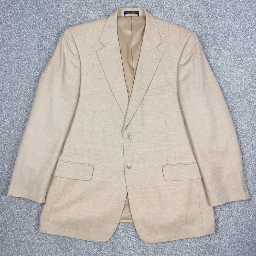 Franco Lanzetti Signature Blazer 44R Mens‎ Tan Windowpane Super 100s Wool